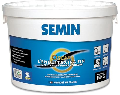 Enduit de Finition Extra Fin Semin Oscar, Prêt à l'Emploi, Intérieur/Extérieur, seau 15 kg
