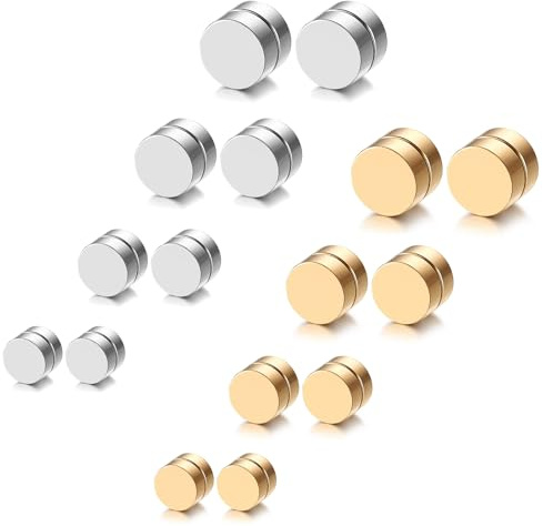 JewelryWe Smycken män kvinnor örhängen rostfritt stål magnet örhängen falska pluggar tunnel öronklämmor utan hål svart 6 mm 8 mm 10 mm 12 mm, Rostfritt stål