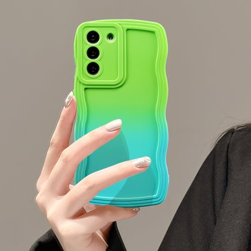 UEEBAI Case for Samsung Galaxy S20 FE 5G Wave Frame Phone Case, Cute Slicone Slim Fit Shockproof Phone Bumper Cover Soft Pretty Curly Wavy Case Anti-Scratch TPU Case - Green Blue