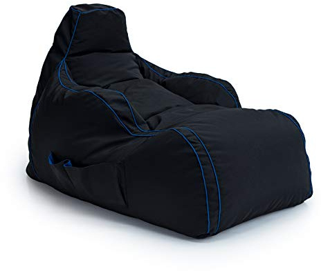 Game Over Videospiel Sitzsack Liegestuhl | Drinnen Draußen Wasserbeständig Gaming Bean Bag | Seitentaschen Headset-Halter | Ergonomisches Design für Entspannte Spieler (Cerulean Lightning)