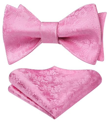 HISDERN Herren Fliege Floral Self Fliege und Einstecktuch Set Blumen Jacquard Fliegen Set für Hochzeit Feier