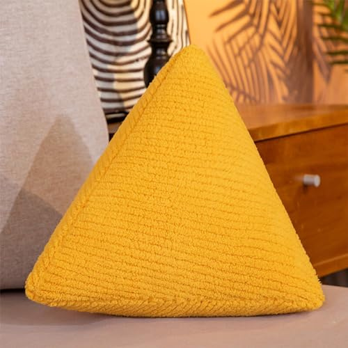 Ukadou Triangle Shaped Plush Pillow Modern Simple 3D Triangle Shaped Decorative Throw Pillow Japanese Styles Solid Color Nap Pillow Homestay Office Sofa Cushion Decor (Yellow)