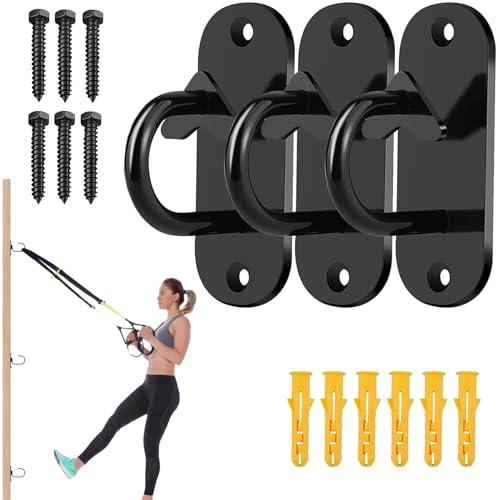 Supporto da Parete per Allenamento Forza 3pcs, Attrezzi Palestra Casa Accessorio, Battle Corda Parete e Pavimento Anchor, Supporto per Battling Ropes/Fasce/con Viti, per Fitness, Yoga, Altalene,Amache