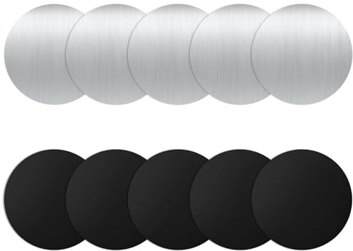 soodyoow 10 Stück Metallplättchen Selbstklebend, Metallplatte, Metallplatte für Magnete, Metallplatte Handy, Kompatibel mit Magnete Handy Halterung, Schwarz/Silber