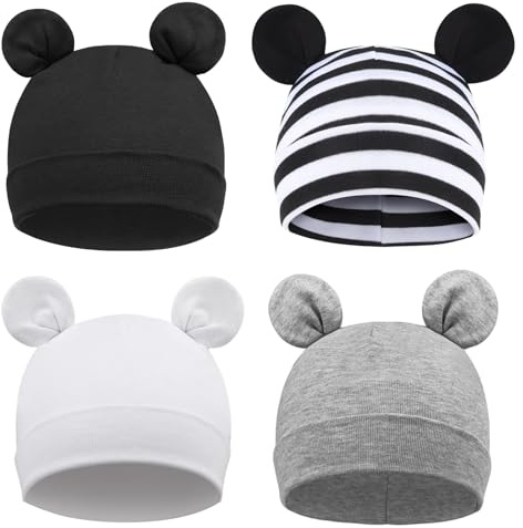 DRESHOW 4 Stücke Unisex Mütze Hut Junge Mütze Frühling Mützchen Kleinkind Wendemütze Jersey Slouch Beanie Bekleidung Unisex Infant Hut Kindergarten Mütze