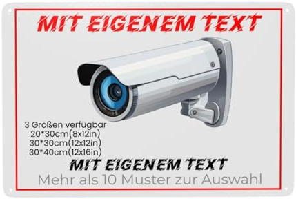 Personalisiert Achtung Videoüberwachung Schild, Mit Text Selbst Gestalten, Metall Material (Rostet nicht leicht), 5 Größen, für Innen und Außen 20 * 30cm(8x12in)