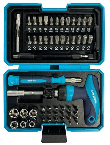 Eclipse Professional Tools ETGRS53PS Set di cacciaviti a cricchetto e mini bussole con impugnatura a T da 53 pezzi