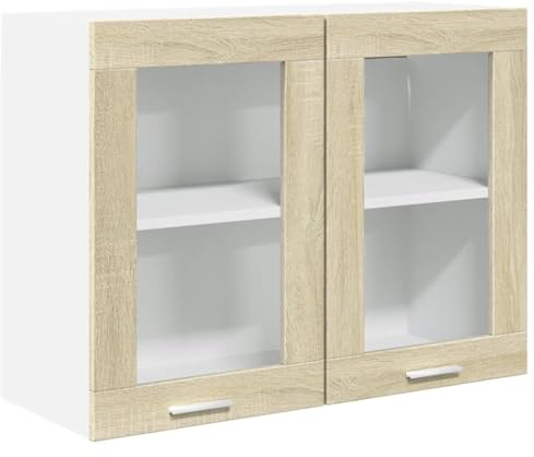 vidaXL Hanging Glass Cabinet – Sonoma Oak Engineered Wood – 80x31x60 cm – Modern Kitchen Wall-Mounted Storage Unit