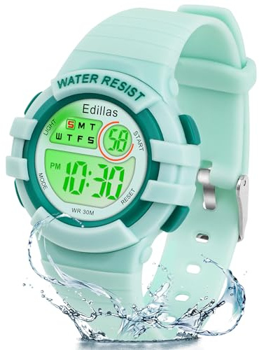 Edillas Kids Digital Watch with 7 Color LED Light, Kids Toys Wristwatch, Children's Jewelry,School Gifts for Boys Girls, Built-in Battery, Long Lasting Batteries. (Green)