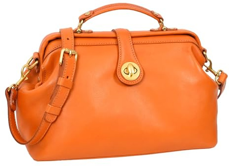 House of Luggage HLG848 Damen Schultertasche aus echtem Leder in Arztform, hautfarben, Medium