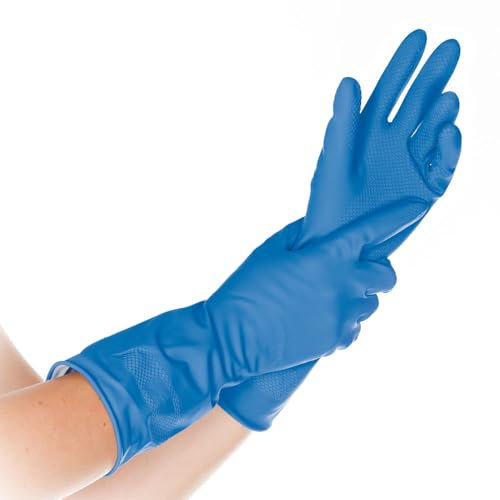 FRANZ MENSCH 240 Stück Hygonorm Haushaltshandschuhe Bettina Soft | Latex, blau, 8/M, L: 30cm, Karton, Haushaltshandschuhe, Reinigungshandschuhe