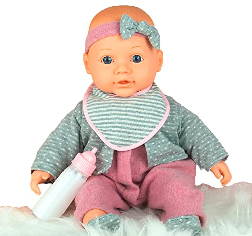 Dream Collection Badepuppe Neugeborenes Baby - Babypuppe mit Puppenzubehör - Milchflasche, Teddybär und Schnuller - Realistisches Spielen - Verstellbarer Weicher Körper - Puppe ab 2 Jahren - 40cm