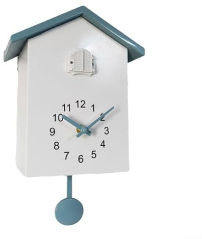 Moderne Kuckucksuhr, Wandkunst, minimalistisches Design, batteriebetrieben, einstellbare Lautstärke, Vogelhaus für Wohnzimmer, Büro (weiß + grau)