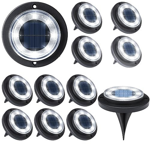 Flacchi Lámparas Solares de Suelo para Exterior - 8 LEDs Impermeables, Iluminación Solar para Jardín, Césped, Entrada, Camino y Patio (Blanco, 12 unidades)
