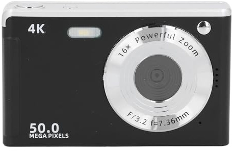 4K Digitalkamera, 16X Zoom Videokamera Videokamera Anti Shake med 2,8 Tums LCD-skärm, 50 MP Autofokus Kompaktkamera med Fill Light för Selfie Vlog (Svart)