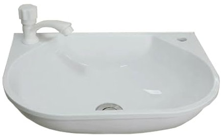 XRB2050 Blanc Lavabo Mural en Résine, 42x30x14 cm Lavabo Montage Mural, Lavabo Salle De Bains Suspendu pour Petite Salle de Bain et Les Toilettes Vestiaires Buanderies C Plastique Robinet
