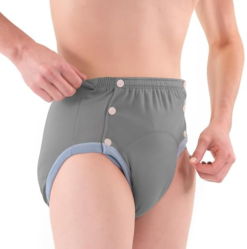 Baumwoll-Inkontinenz-Höschen für Erwachsene: waschbar, atmungsaktiv, verstellbar und auslaufsicher für ältere Menschen (grau, 3XL)