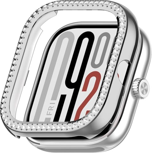 Funda brillante compatible con Redmi Watch 4, carcasa rígida de policarbonato con diamantes de imitación, carcasa protectora para reloj inteligente Redmi Watch 4, sin protector de pantalla (plata)