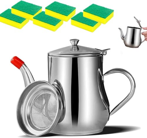 Vitalenergt Filter Pot, Stainless Steel Oil Filter Pot, Bacon Grease Container with Strainer, Cooking Oil Filter for Home Kitchen Storage of Cooking oil, Fryer oil, Etc (18 oz)