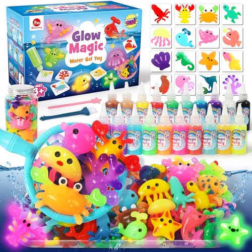 Mocoosy Glow in The Dark Magic Toy Water Elf Kit- Aqua Fairy Water Gel Kit for Kids, 20 Aqua Gelz &16 Molds, DIY Craft Squishy Maker Water Pets Educational Toys Birthday Gifts for 4 5 6 7 8 Girls Boys