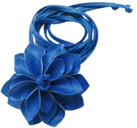 Blausky Boho bälte dam, tunt midjebälte vintage klänning bälte med stor blomma midjebälte av PU-läder justerbar midjekedja blombälte för festival fest bröllop 210 cm, kungsblå
