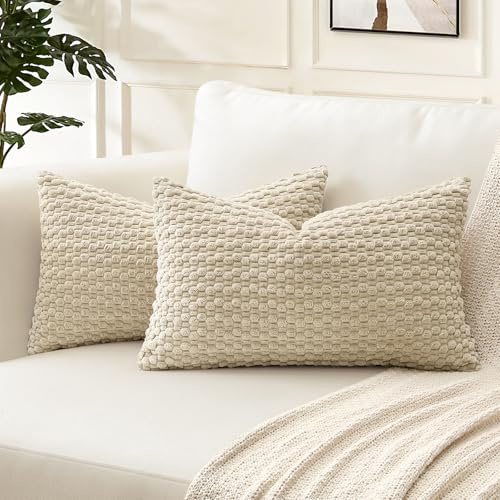 Artscope Kissenbezug Kordsamt Cord Körnig Zierkissenbezug 30x50 cm Geometrische Kissenhüllen Weiche Sofakissen Couchkissen für Sofa Schlafzimmer Wohnzimmer Büro Zuhause Dekorative 2er Set, Beige