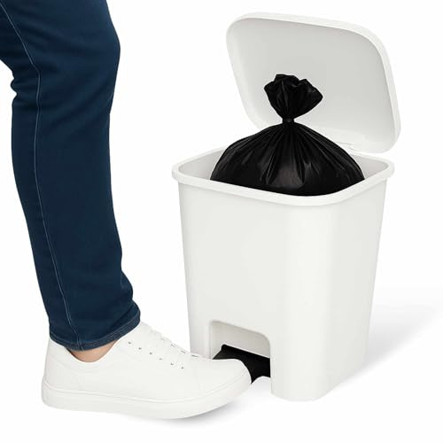 TECHZOCO Cubo basura plástico, Cubo basura apertura pedal, Papelera de pedal, cubo de Pedal, Basura para oficina, Libre BPA, 45 cm alto x 38 cm ancho x 32 cm fondo, Capacidad 27 Litros, Blanco.