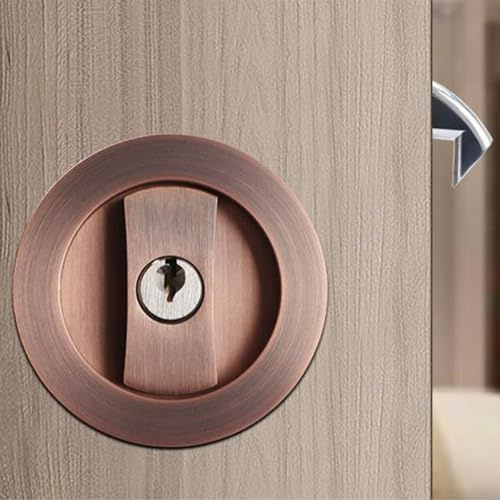 HavenDomicile Kit hardware per serratura interna con gancio singolo con 3 chiavi per porte scorrevoli, porte della cucina, porte del balcone (bronzo verde e chiavi)