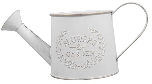 GANAZONO Regadera para Flores y Maceta para Suculentas para Interior y Exterior, De Hierro Galvanizado Blanco, Tamaño Mediano, Largo para Riego Preciso, Herramienta Práctica para Jardín y Hogar