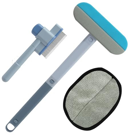3 en 1 Brosse Anti Poils Animaux avec Gant et Autonettoyante, Brosse Poils pour Chats et Chiens, Ramasse Animaux pour Vêtements Canapé Tapis, Poignée Réglable
