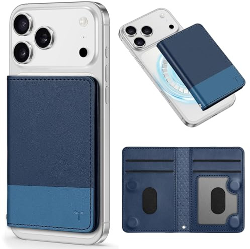 TUCCH für Magsafe Wallet, 6 Kartenfächer RFID Blocker Magnetisches Wallet Durchsichtige ID Fenster Herren & Damen PU Leder Geldbörse für iPhone 17/16/15/14/13/12 Serie, Nicht für Mini, Dunkelblau-Blau