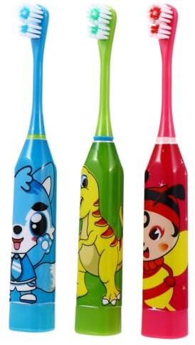 VILLFUL Electric Sonic Toothbrush for Soft Bristles Material Automatic Vibration Deep Cleaning for Gums and Teeth Battery Operated Dinosaur Bee Grey