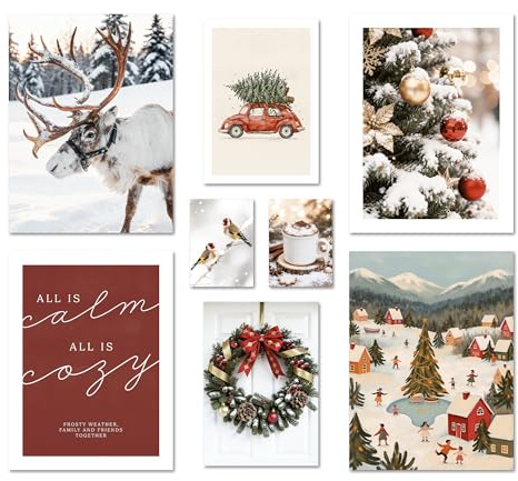 ARTFAVES® Poster Set - CHRISTMAS HOLIDAYS - mehrteilige Wanddeko Wohnzimmer & Schlafzimmer - 8 moderne Wandbilder Weihnachten, Winter, Schnee, Weihnachtszeit - ohne Bilderrahmen