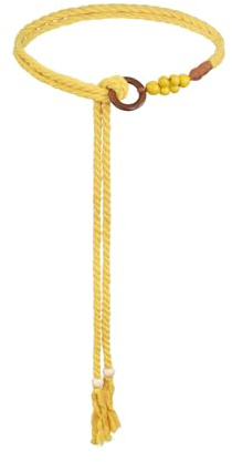 TeeYee Böhmische Damen Mädchen Geflochtene Gürtel Taillenkordelschnalle | Damen Boho Gürtel,Bauchkette,Türkisgrün Bauchkette mit Quaste,Holzperlen,Lang Waist Belt