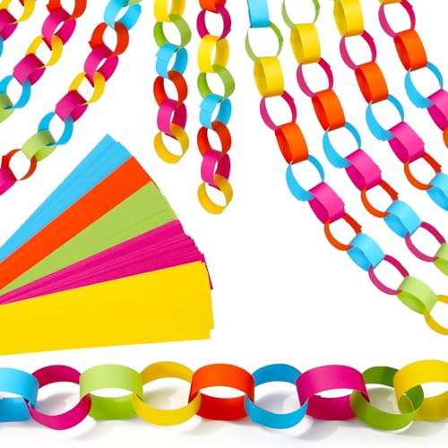 JarThenaAMCS 600Pcs Neon Paper Chain Garlands Double-Sided 5 Colors Paper Stripes VBS Decals for Birthday Christian Party Vacation Bible School Decor