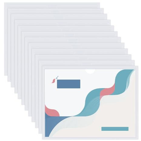 SUPERFINDINGS 12 Pièces Poches Adhésives PVC A4 Transparentes Poches Adhésives à Index Transparentes Poche Adhésive A4 Horizontales à Ouverture Supérieure 8.66x12.2 Poche Murales Autocollantes