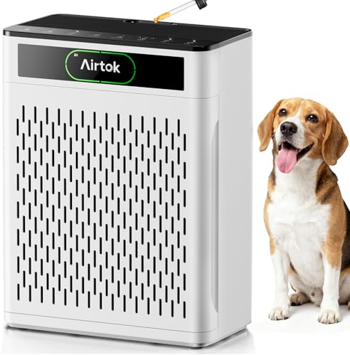 AIRTOK Luftreiniger, Luftreiniger Allergiker Für Räume bis zu 170m², mit Waschbarer Filter, PM 2.5 Luft Qualitäts Monitor, Schlafmodus, Aromatherapie, HEPA Luftfilter gegen Staub Pollen Gerüche