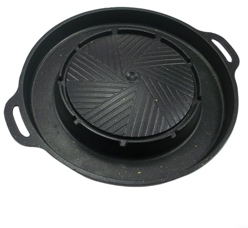 MIKMLYZE Camping Grill Plate,for Portable Gas Cookers, 34cm Aluminum Alloy BBQ Griddle,with Non-Stick Coating & Grease Tray, Outdoor Cooking Accessory,for Picnic, Black