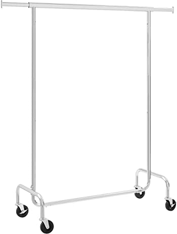 SONGMICS Burro Ropa con Ruedas, Perchero Burro Extensible con Carga Pesada, Capacidad de Carga de 130 kg, 45 x (110-150) x 162,9 cm, Fácil de Montar, Portátil, Plata HSR11S