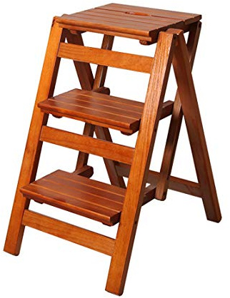 Klapptreppe Klappstufen Klapptritt Trittleiter 3 Stufen aus Holz leicht und faltbar für Kind Erwachsene für Bibliothek Loft Küche Home Decoration - 150kg Kapazität