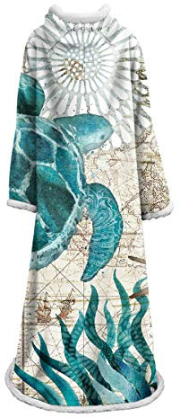 Odot Manta con Mangas, Caliente Más Gruesa Suave Terciopelo de Algodón Sofá Bedding de Franela Aire Acondicionado de Oficina Mantas Cama para Bolsa (127x178cm,Tortuga Grande)