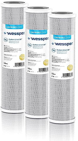 3x Wessper Cartouche Charbon Actif Bloc pour l'osmose inverse, l'eau alimentée par le pôle et la filtration des particules - 10 microns