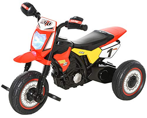 HOMCOM Tricycle barn motorcykel Cross musikaliska och ljusa effekter förvaring röd