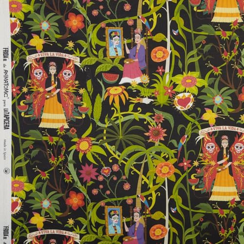 Kt KILOtela - Dekostoff Halbpanama Bio-Baumwolle, Meterware, Home-Accessoires, Tischdecken, Kissen, Vorhänge, Taschen, 280 cm Breite, Frida, Schwarz