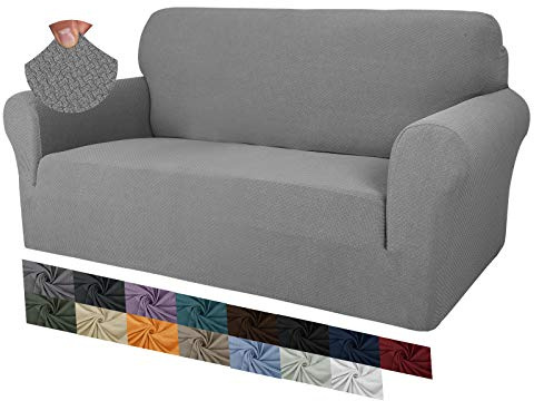 MAXIJIN Creative Jacquard Couch Covers for 2 Seater, Super Stretch Non Slip Love Seat Sofa Cover for Dogs Pet Friendly Elastic Furniture Protector Loveseat Slipcovers (2 Seater, Light Grey)