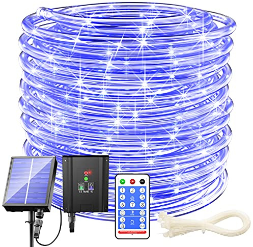 KerKoor Solar Rope Lights Outdoor Waterproof LED - 200 LED Solar Rope String Lights, 72FT 8 Modes with Remote Flexible Solar Tube String Lights for Garden Patio Fence Balcony Pool Trampoline Party