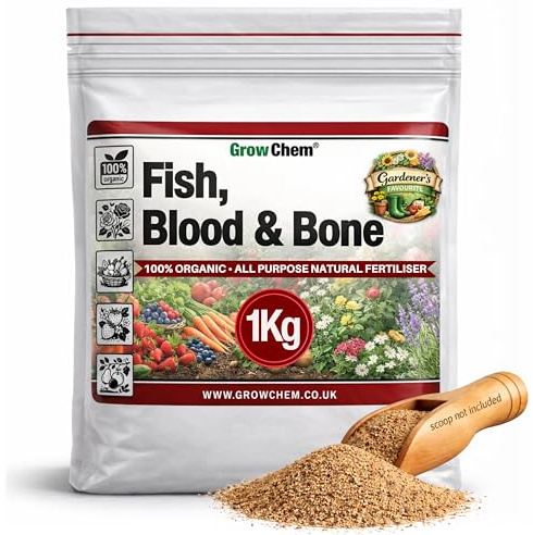 Grow Chem Fish Blood & Bone Fertiliser (1KG Bag) All Purpose Plant Food | Easy-Apply, Natural Plant Food and Soil Activator, Blood Fish and Bone Meal Fertiliser for Healthy Flowers, Produce & Lawns