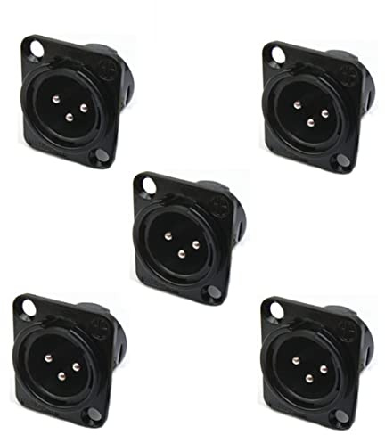 GDQLCNXB XLR Male Jack 3 Pin Panel Mount Jacks， XLR-M Socket Audio Speaker Microphone Connector 5Pcs,Black Metal Housing