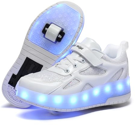 Aizeroth USB Aufladen 7 Farbwechsel LED Blinkend Schuhe Mit Doppelt Rollen Automatisch Räder Rochen Skateboardschuhe Outdoor Fitnessschuhe Gymnastik Sneakers für Jungen Mädchen Schön Geschenk