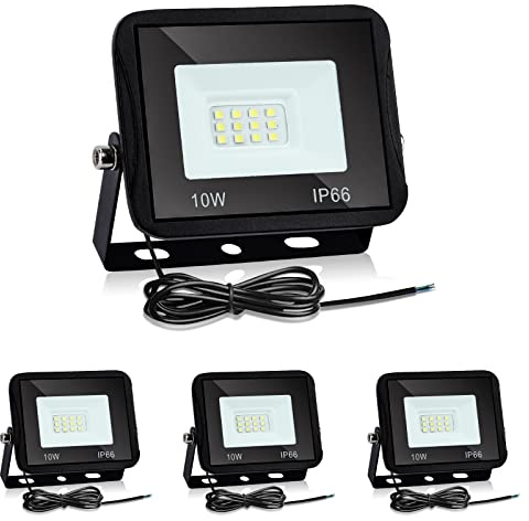 Izrielar 4er 10W LED Strahler Außen, 900LM LED-Außenstrahler Scheinwerfer IP66 3000K Warmweiß Flutlichtstrahler Außenbeleuchtung Wandleuchte für Gärten, Sportplatz, Innenhöfe, Garage, Hotel, Auffahrt